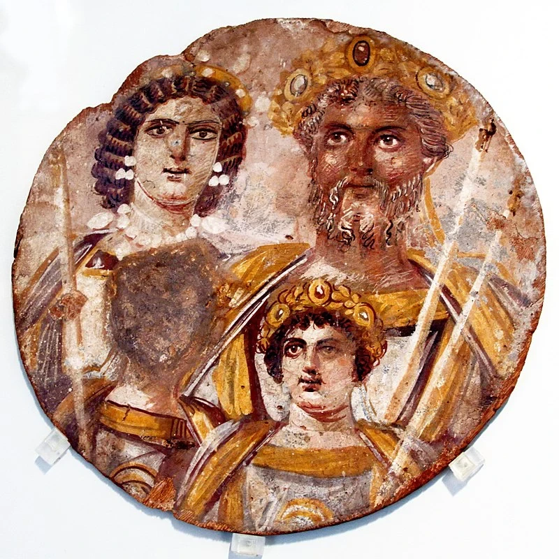 Wooden tondo of the African-born Roman Emperor Septimius Severus and his family, ~200 AD