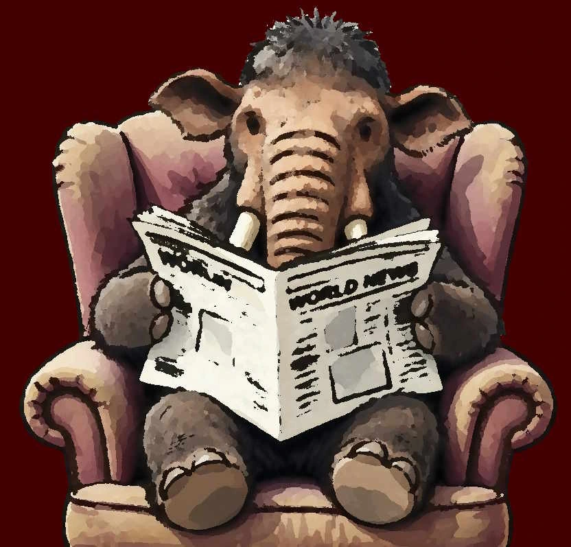 Un mastodonte legge il giornale seduto in poltrona