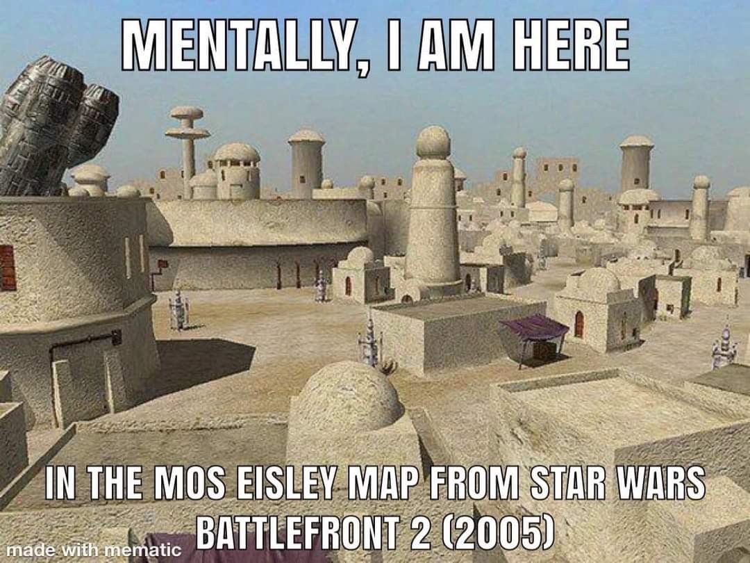 Image of Mos Eisley from Star Wars Battlefront 2. "MENTALLY, I AM HERE / IN THE MOS EISLEY MAP FROM STAR WARS BATTLEFRONT 2 (2005)"