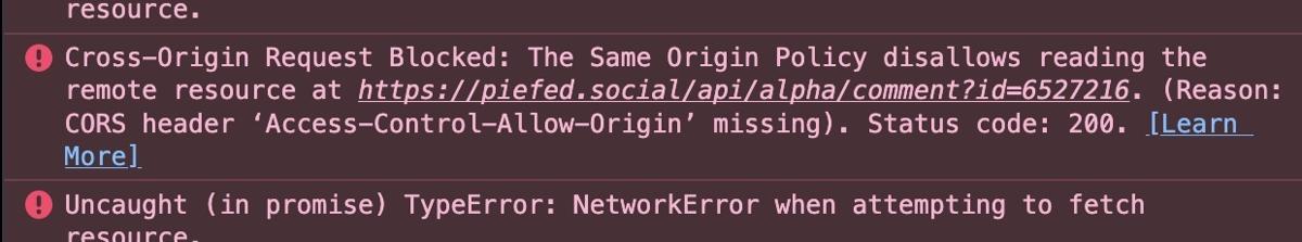 CORS doesn't work on the piefed API