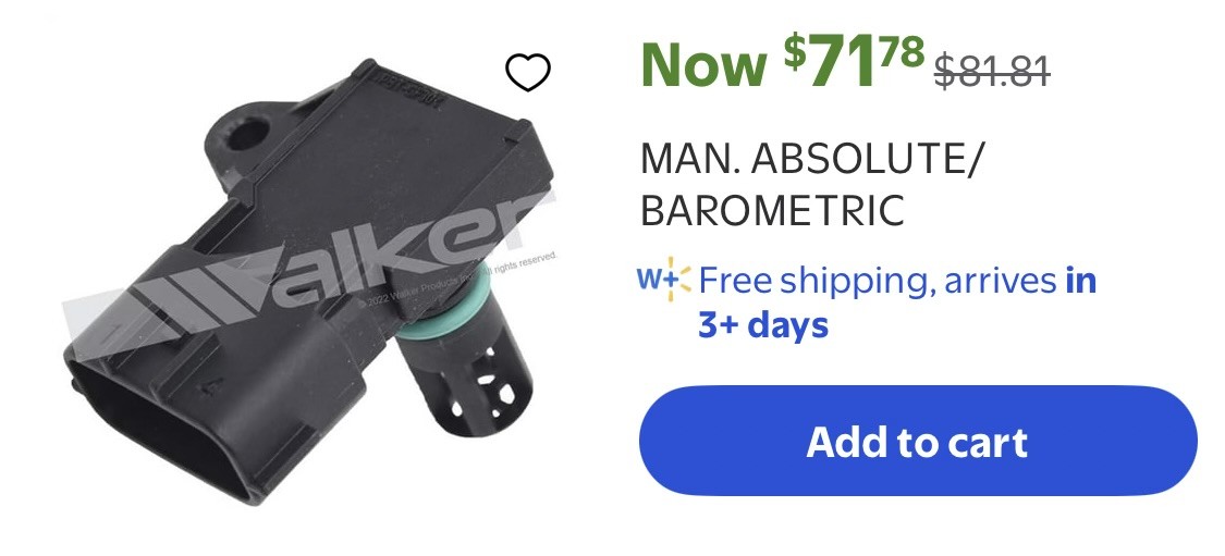 A black rectangular object seemingly made of plastic with a black tube attached. It's kinda shaped like a DSLR camera. The title of the listing is written in capital letters. It reads "MAN. ABSOLUTE/ BAROMETRIC"
