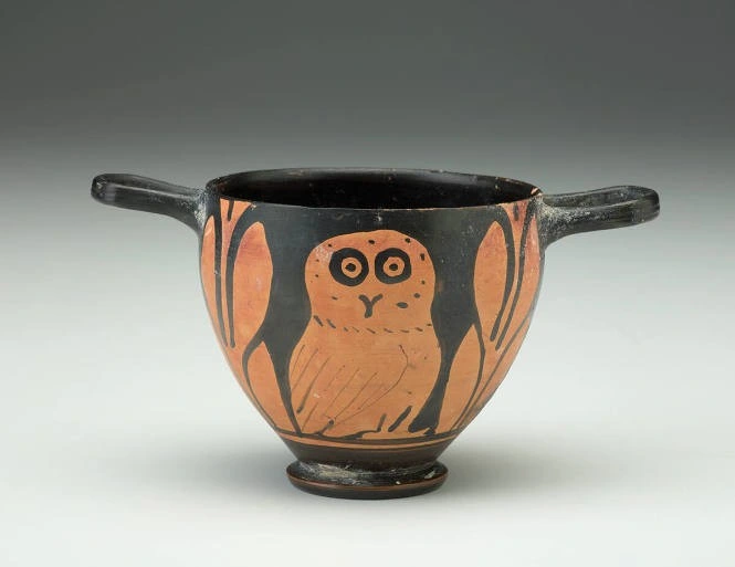 Owl drinking cup, terracotta, Greece or the wider Hellenic world, ~400-350 BCE