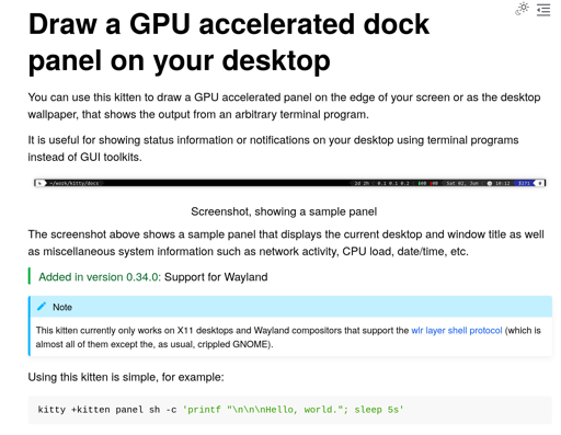 TIL Kitty terminal can show a dock panel on Linux desktops!
