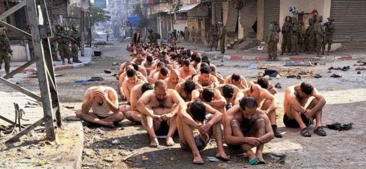 Palestinians stripped almost naked by the IDF soldiers and taken hostage from Gaza. 
It is unknown how many of them returned in body bags, disappeared or are still in Israeli torture camps. 