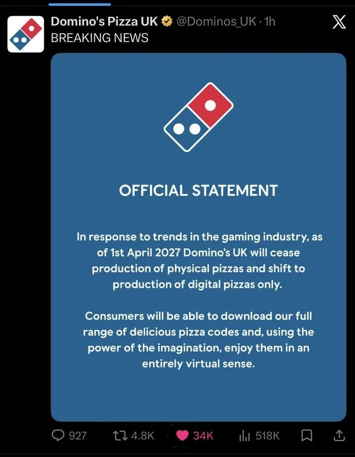 You wouldn’t download a pizza…