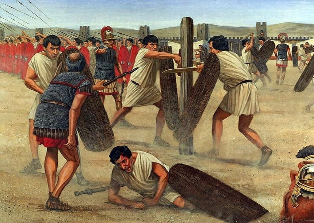 Roman legionary recruits at training