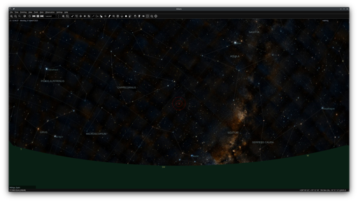 The screenshot shows KStars virtual observatory that you can use for educational purposes or to plan your next astrophotography session.