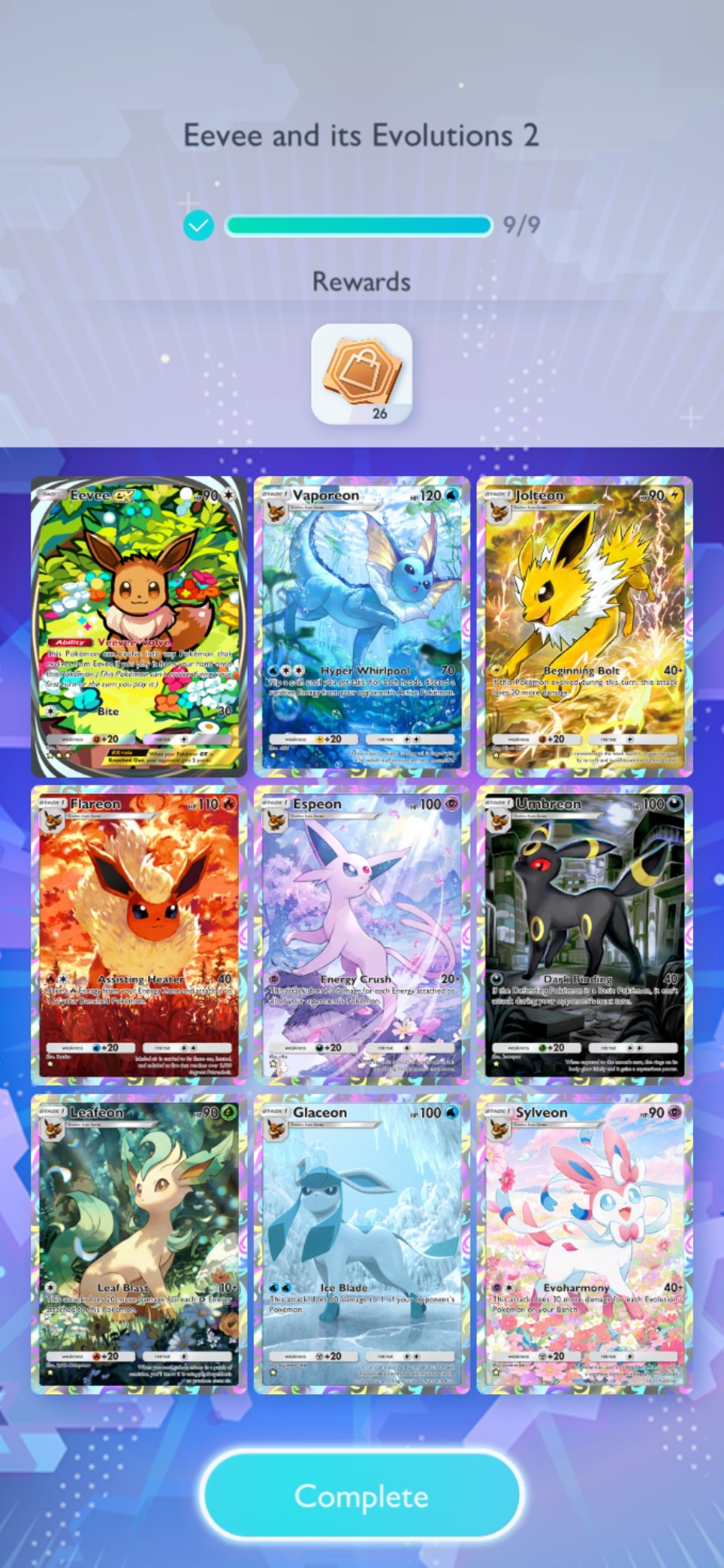 Eevee and its Evolutions 2 complete thanks to trades