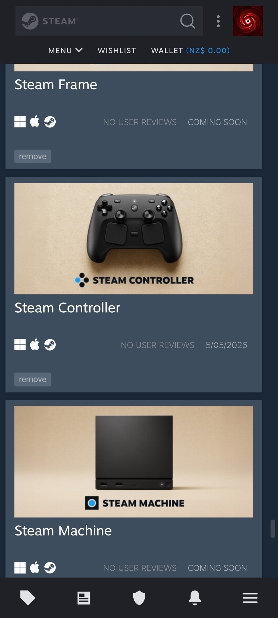 screenshot of my wishlist