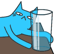 cartoon cat, leisurely drops a gass from a table