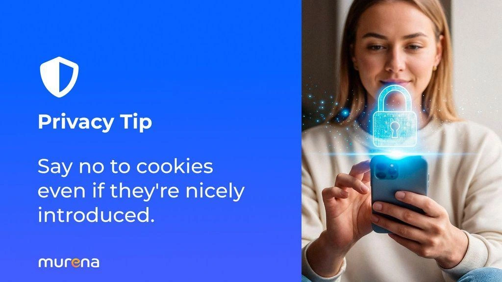 Woman with a smartphone next to the tip to refuse cookies.