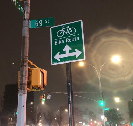 Bike Route All-Way sign at Queens Blvd and 69th St