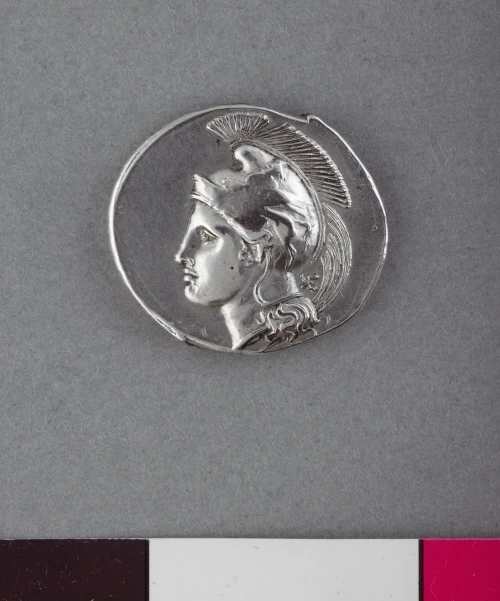 Silver coin with the goddess Athena, Magna Grecia (Southern Italy), 4th century BCE