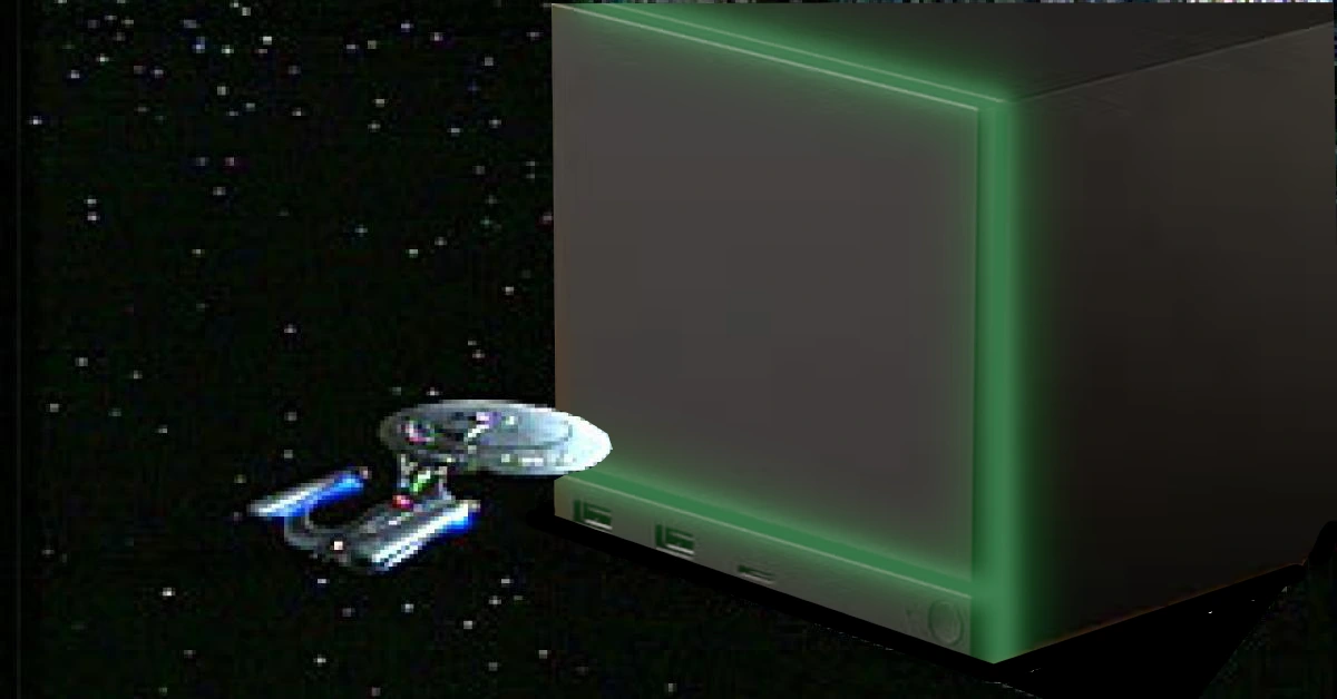 A Steambox replaces the Borg Cube in front of the Enterprise in the classic Wolf 359 scene. 