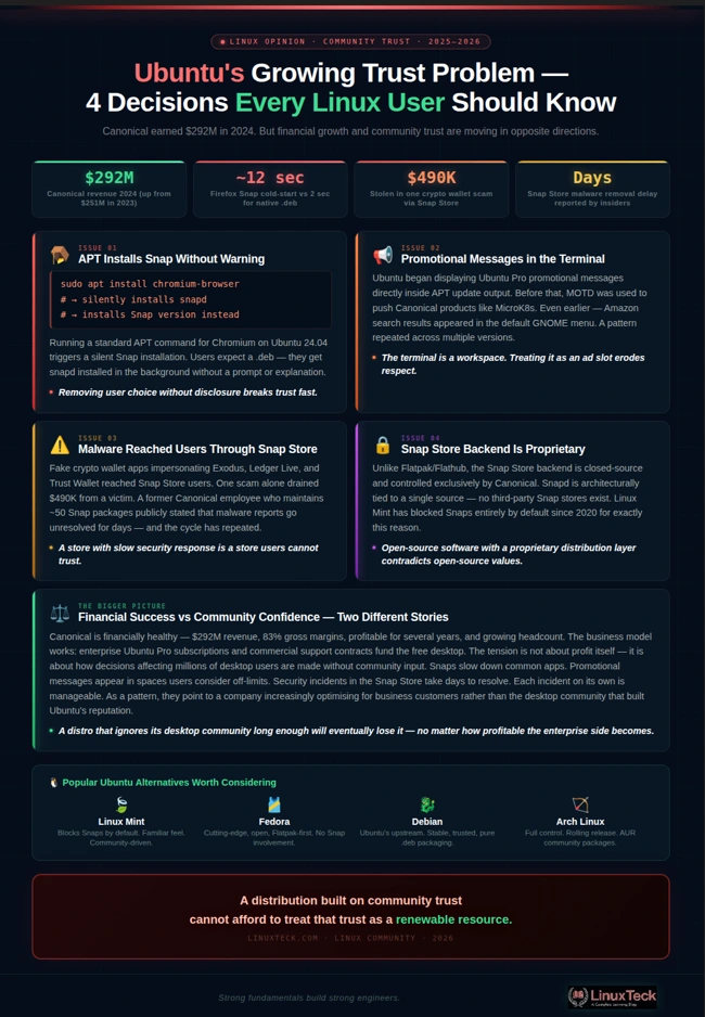 Ubuntu's trust problem in 4 concrete issues - verified facts, no FUD