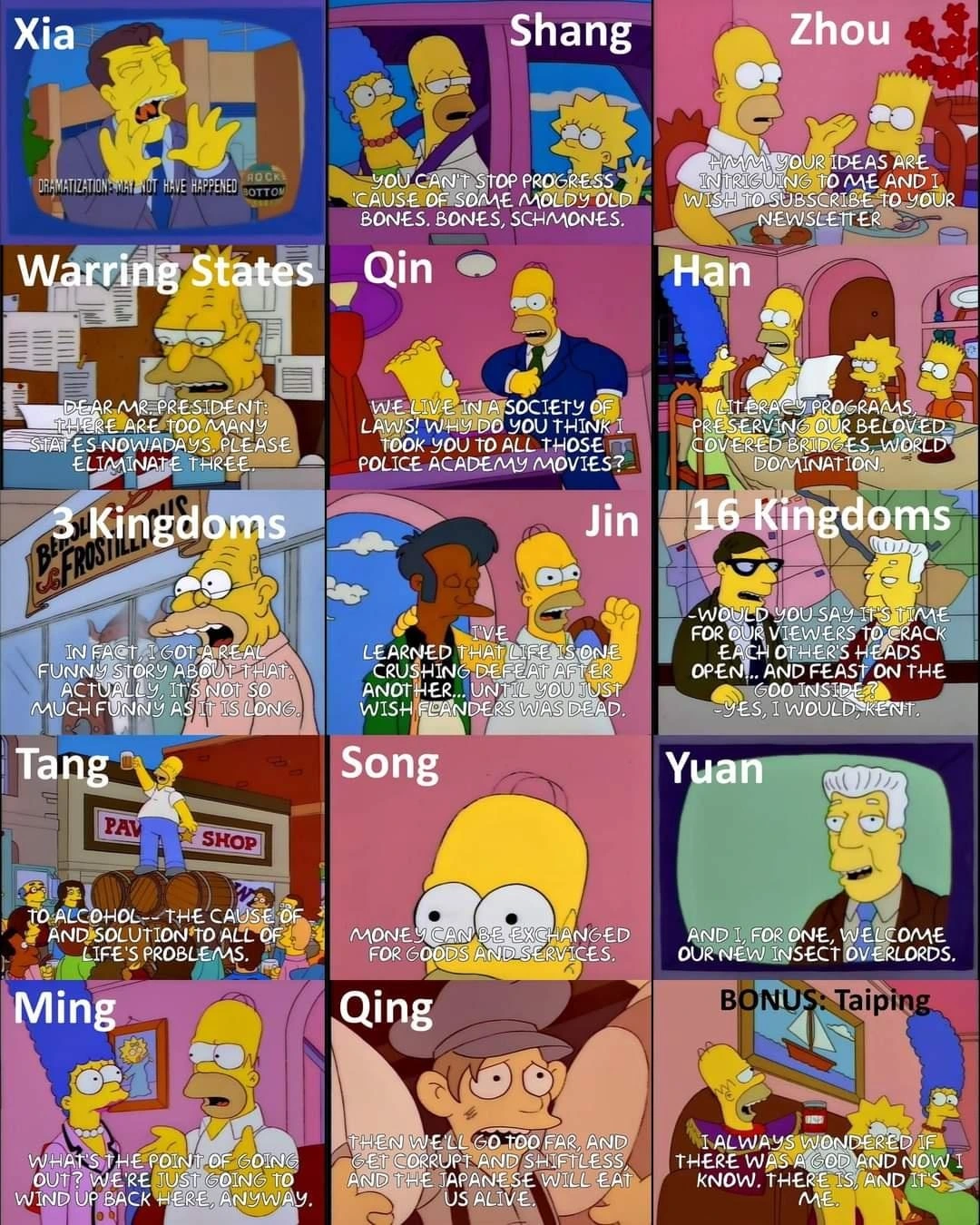 a collection of simpsons screenshots to match chinese dynastys