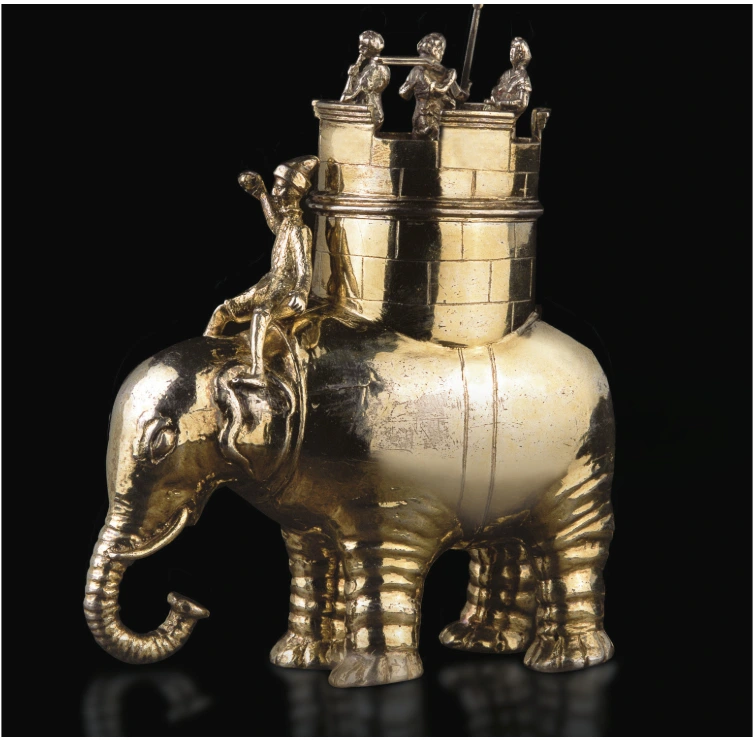 War elephant figurine, gilded silver, Germany, ~1600 AD