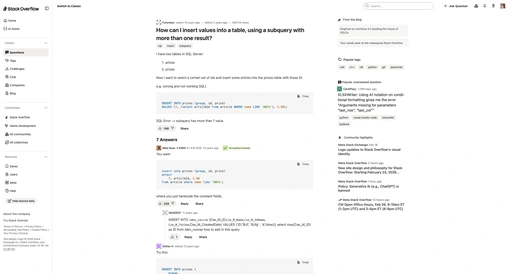 Screenshot of new stackoverflow frontend.
It now uses the whole widescreen space.
It is black and white with rounded corners, minimalistic icons and a new sidebar on the left side.