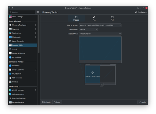 Interface for changing the input area of the tablet