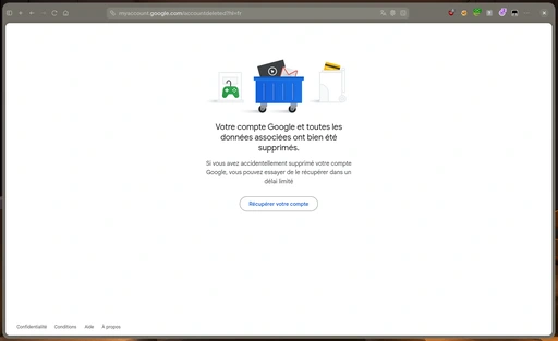 A screenshot showing that all my Google account data has been deleted.