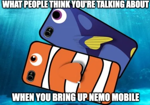 Meme of Pixar Memo and Dora phones cases "What people think you're talking about" "When you bring up nemo mobile"