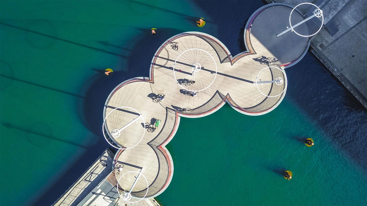 Top-down view of the Circle Bridge in Copenhagen, Denmark