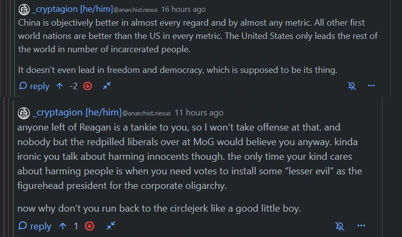 'Anarchist' admin simping for totalitarian state capitalism (it's against Bad Camp!)