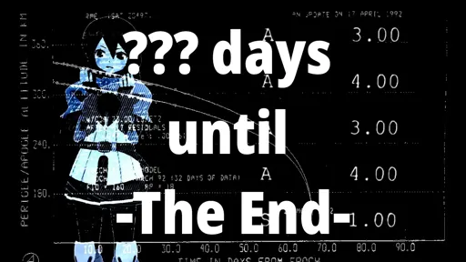 edited Frame from a_lilian video with text "??? days until -The End-" a_lilian is in the background with hole in the chest and overlay of their grades and a chart of spacecraft descent onto earth. 