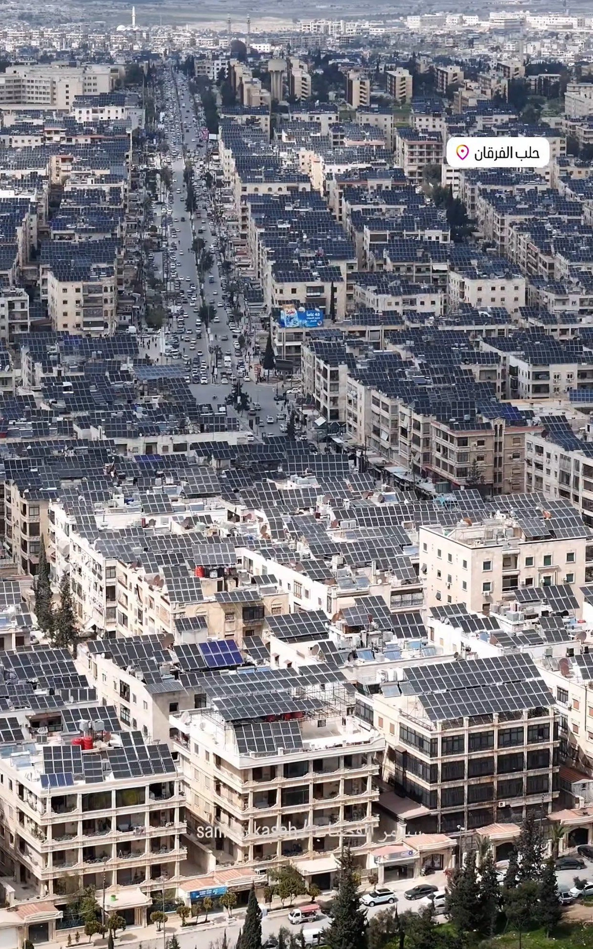 An unusually wide adoption of rooftop solar in Aleppo, Syria.