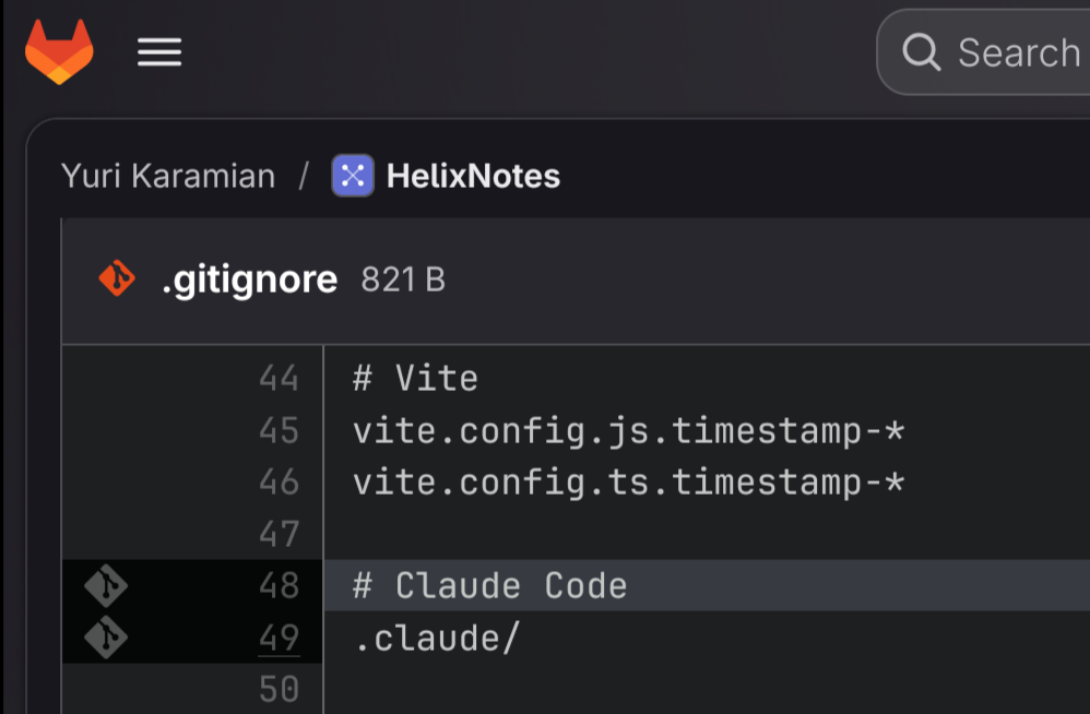 screenshot of .claude in the git ignore