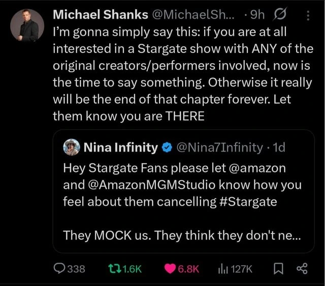Stargate update from Michael Shanks twitter