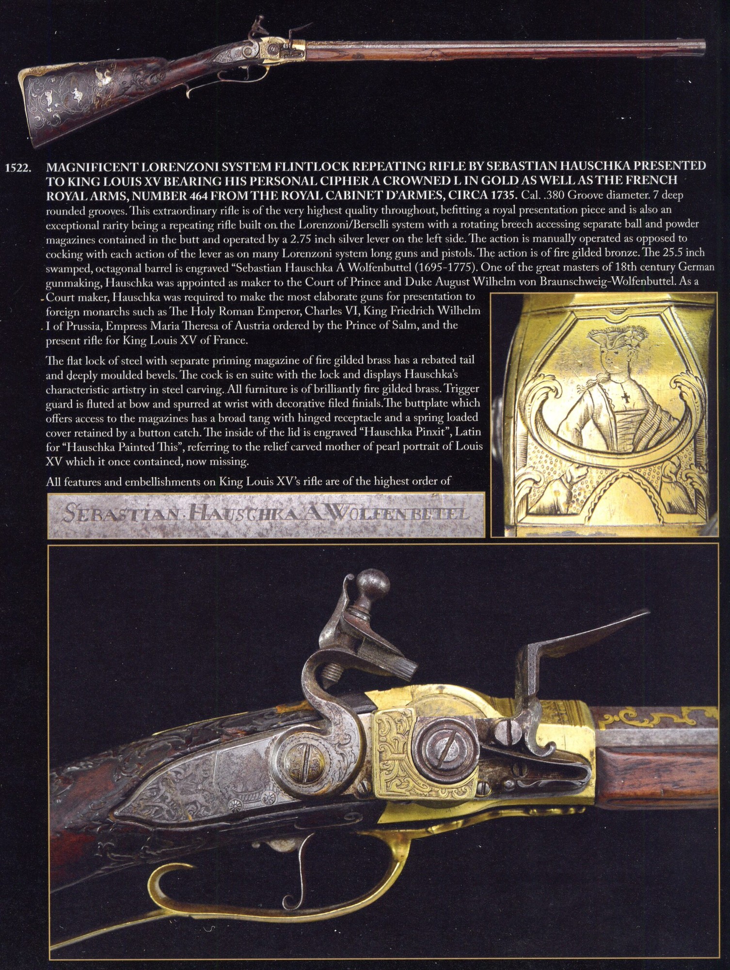 Lorenzoni Pattern Repeating Flintlock Rifle, France, 1735 AD