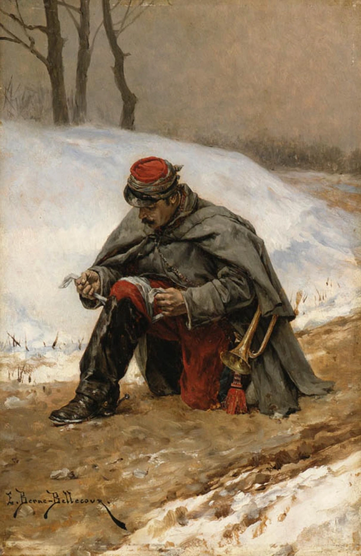'The Wounded Soldier' by Etienne Berne-Bellecour (1838-1910)