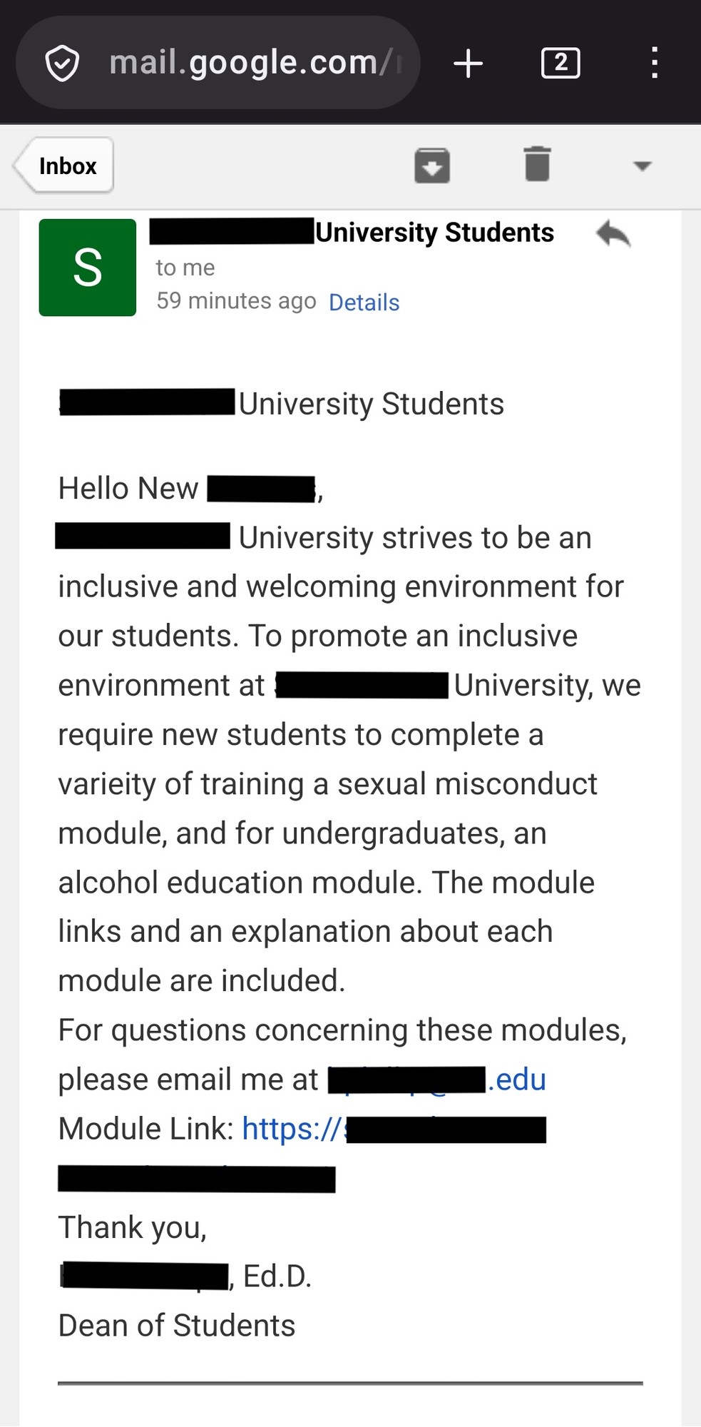What a colleague sent to new students today
