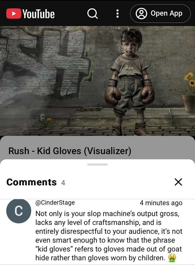 The band Rush just put out a handful of gross and lazy AI-gen music videos. So sick of this trend/degradation