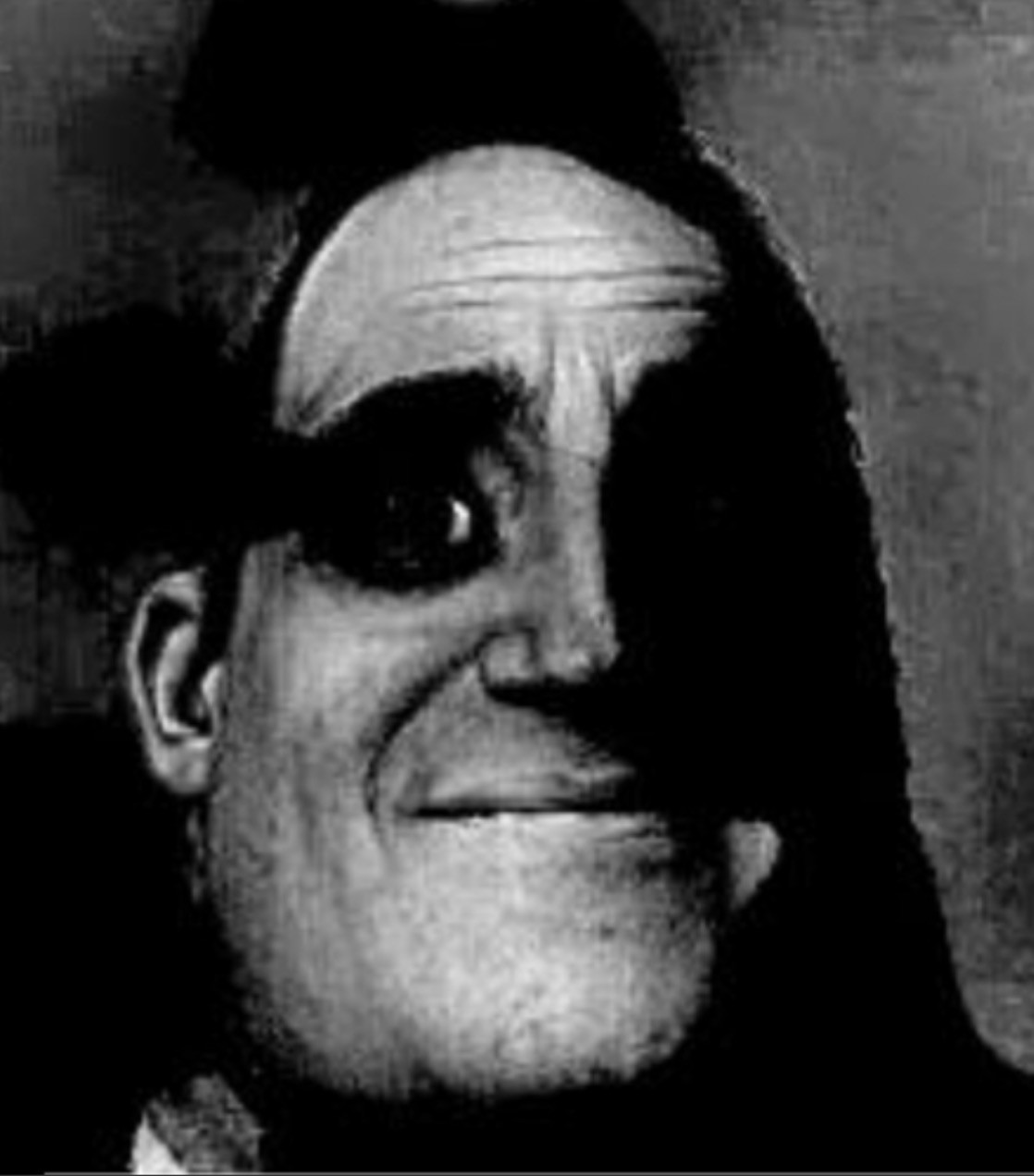 An image showing only the “dark side” of the “those who know” meme, where Mr Incredible’s face is black and white, dark, and haunted.