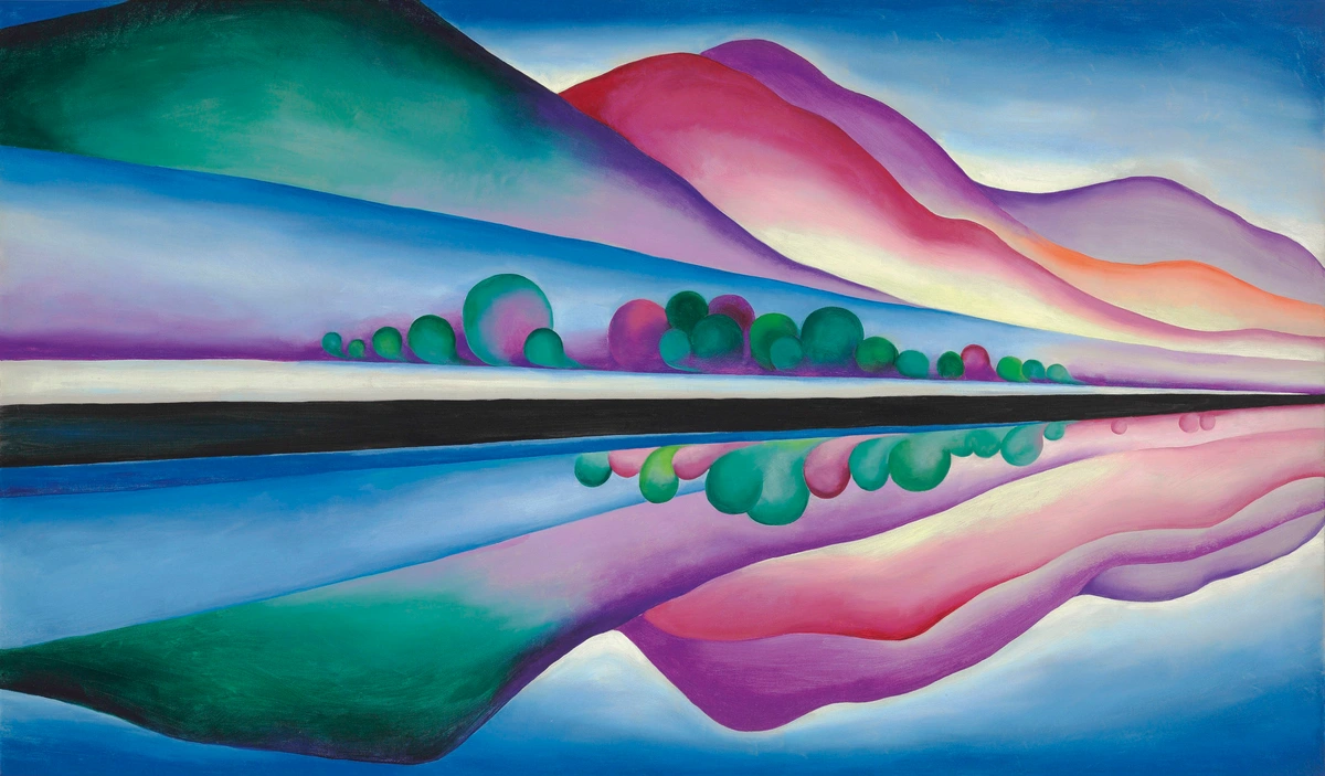 A painting entitled, "Lake George Reflection" by Georgia O'Keeffe 