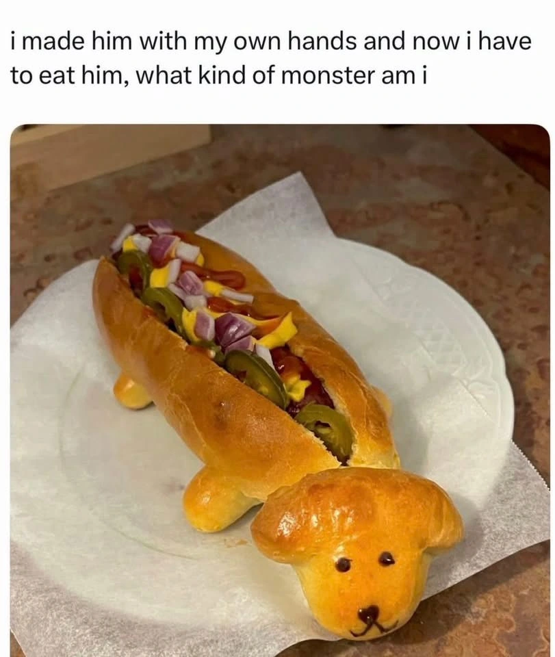 a "hot dog" where the bun has the form of an actual dog