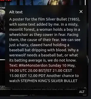 Screenshot of Mastodon display of alt text of the Piefed post