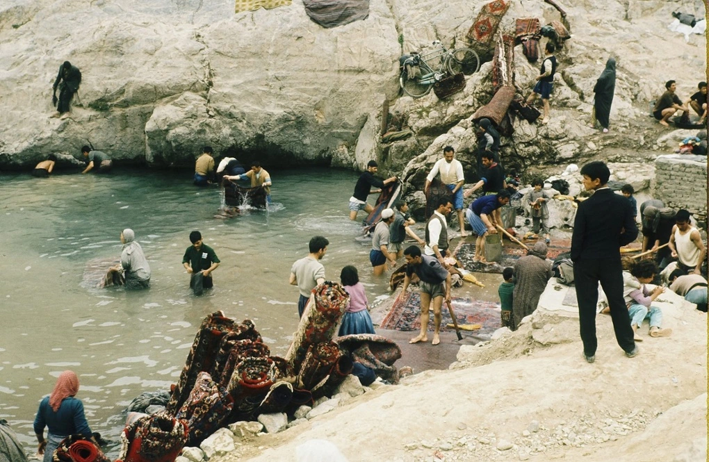 Washing carpets in Iran, 1960