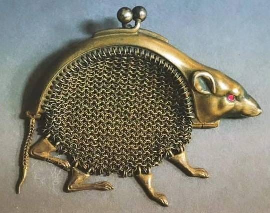 Art deco coin purse, brass and ruby, France, early 1900s AD