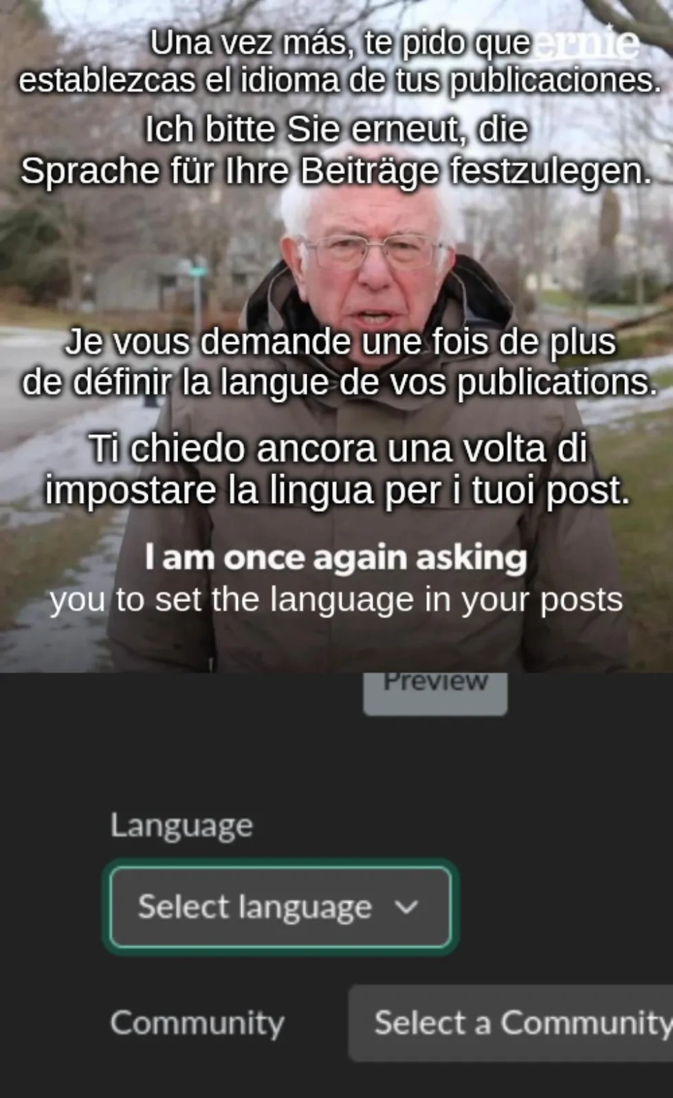 The selector is, like,  *right there*.  [Spanish] [German] [French] [Italian] [English]