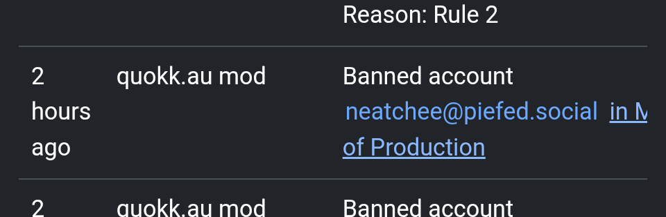 modlog entry showing can of neatchee from mop community