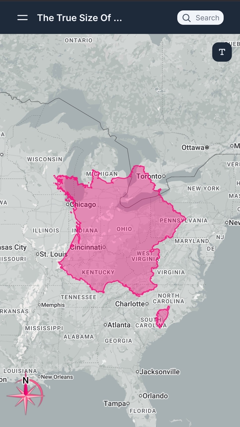 truesizeof.com screenshot of france compared to ohio