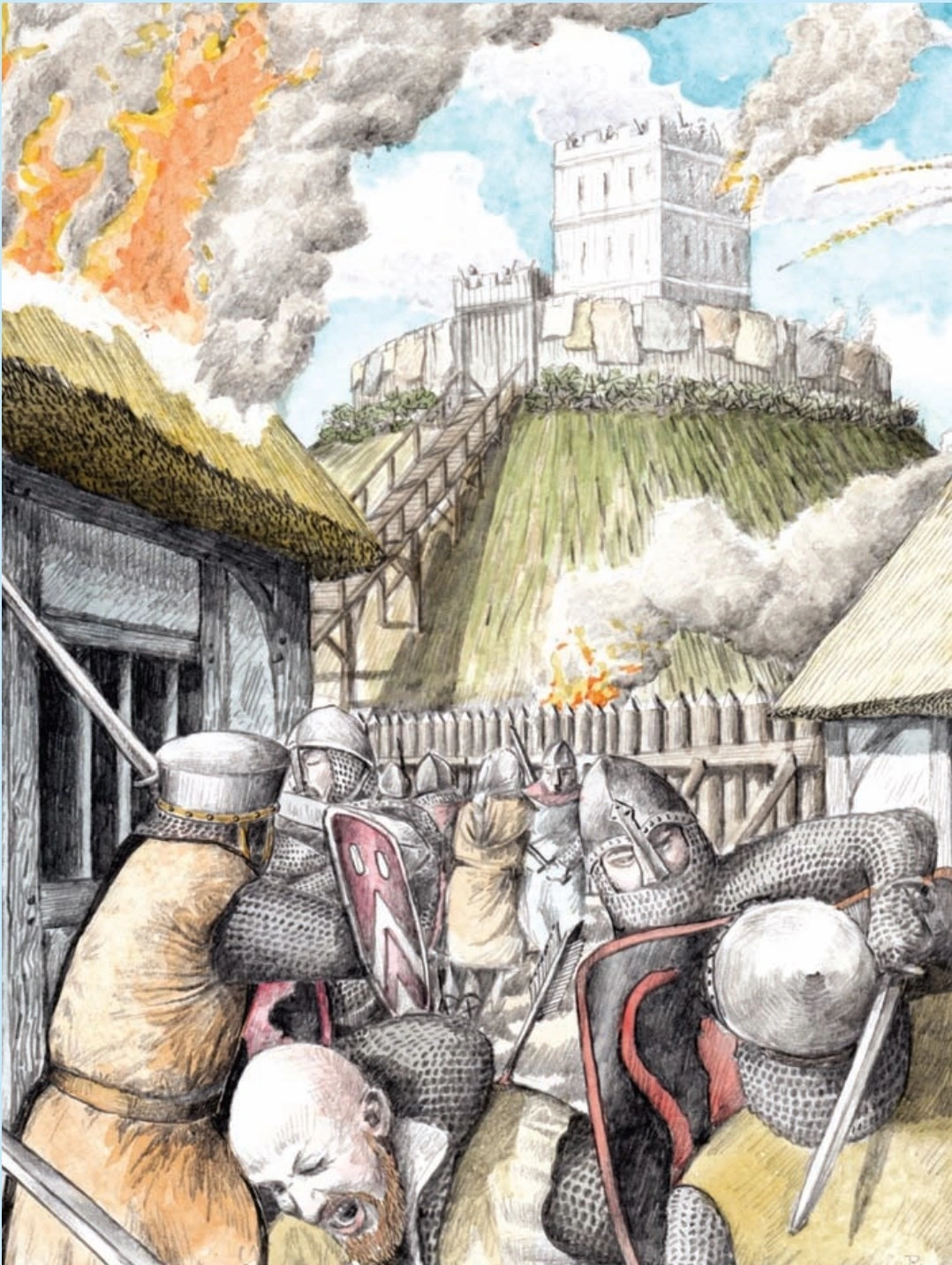 Assault on a wooden motte-and-bailey castle