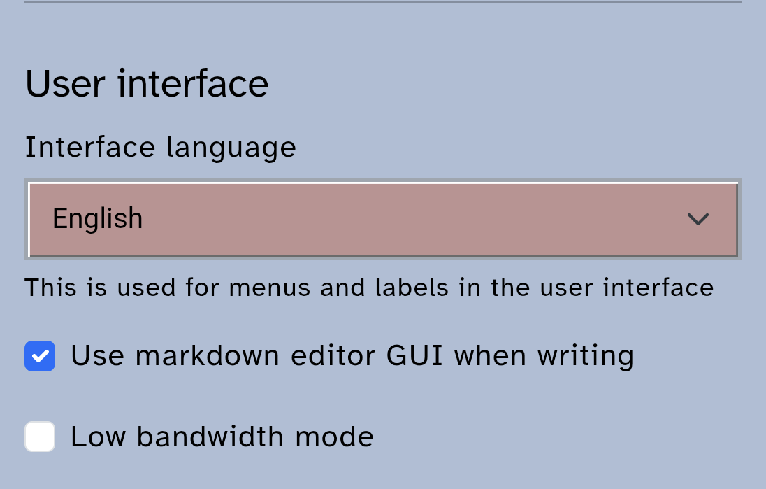 Settings for the markdown Editor