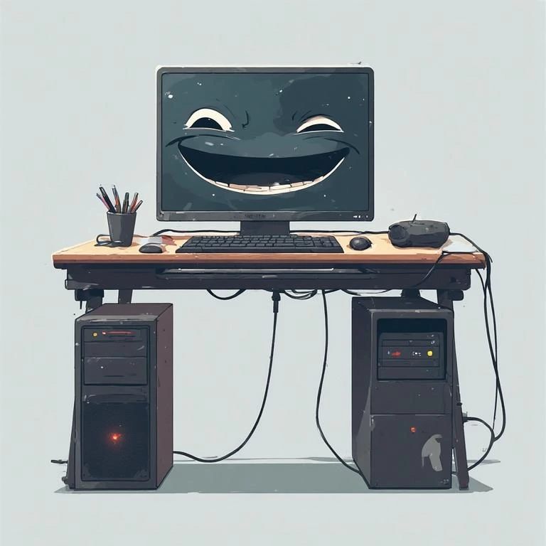 Un computer che sembra umano, sorride all'osservatore