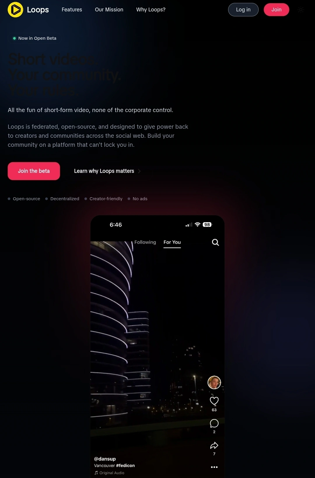 Loops is a new short form platform created by Pixelfed creator Daniel Supernault.