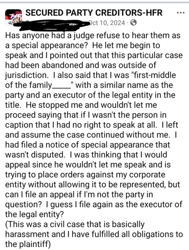 Sovcit made a special appearance with her corporate entity. Judge didn't care.