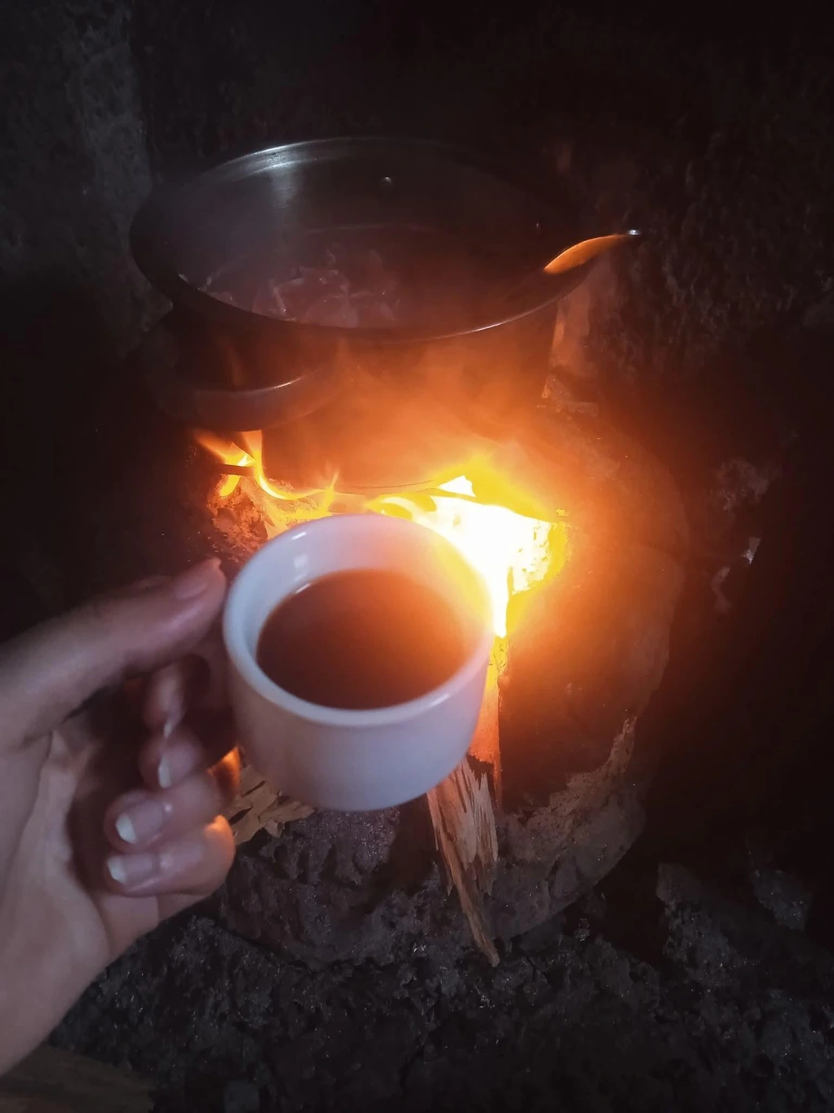 Black coffee, cooking over wood, and smoke.